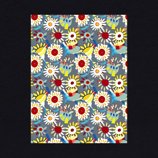 Halftone floral yellow red bue by Remotextiles